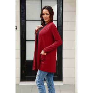 BASIC BAE Deep Red Open Front Long Sleeve Cardigan Pockets NEW Plus Size 2X 3X